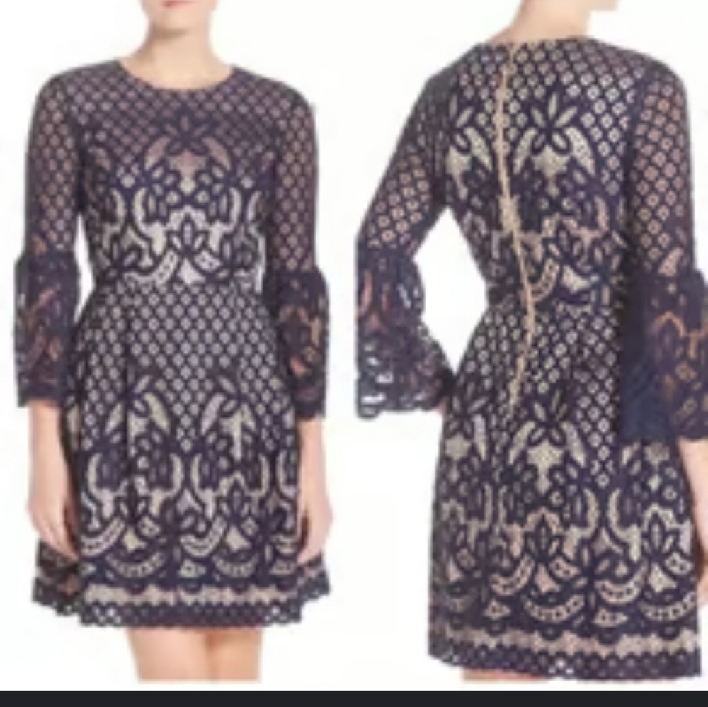 Eliza J -  bell sleeve lace fit and flare dress Size 14